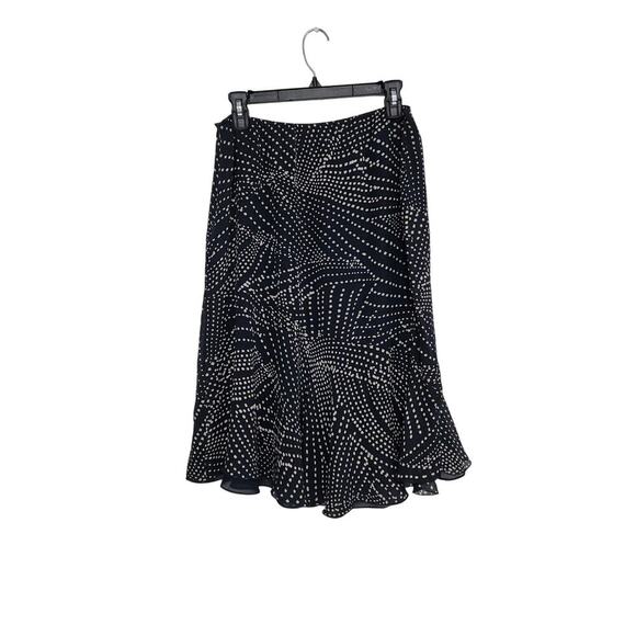 Vintage ADRIANNA PAPELL Navy Blue 100% Silk Midi Flared Asymmetrical Skirt Sz 12 - Picture 2 of 7